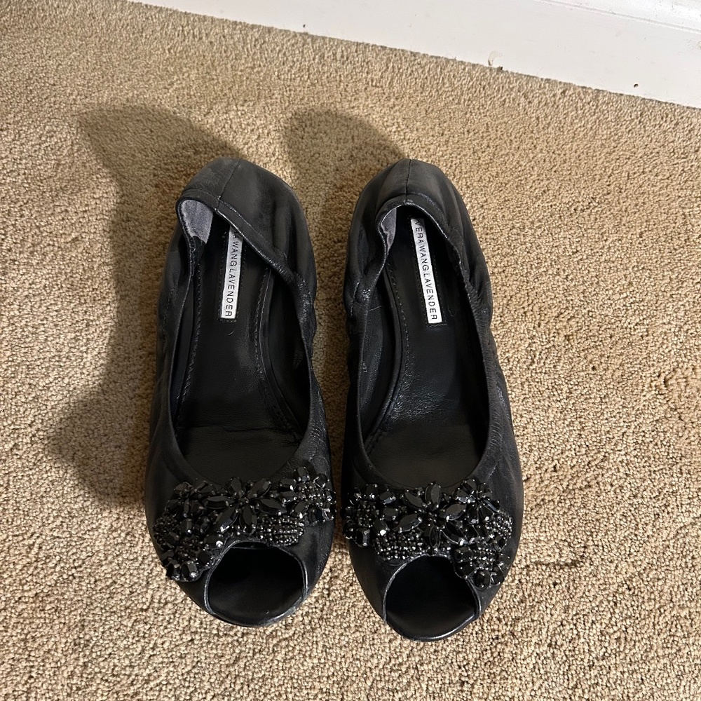 Vera Wang Lavender Black Sparkly Open Toe Flats